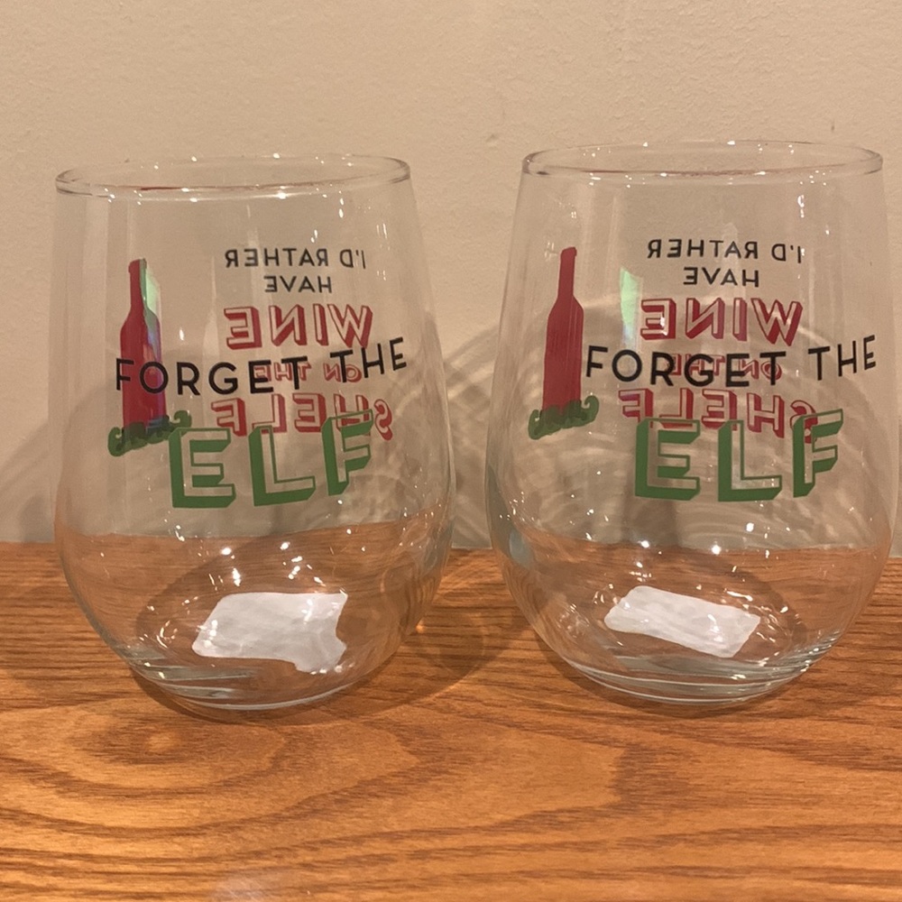 Christmas Wine Glasses (2) “Forget the elf” I’d rather have wine … - Picture 8 of 8